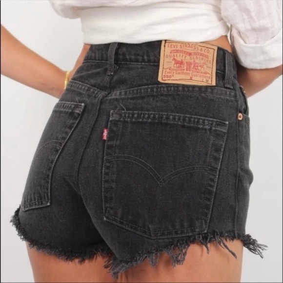 Levi's Pants - Levi’s Vintage 550 Made in USA High Rise Cut Off Raw Hem Black Jean Short W28